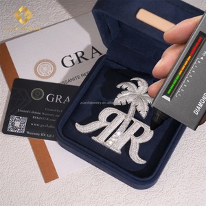 Pendentif personnalisé avec logo, entièrement serti de diamants, testé au diamant, serti de diamants VVS1, moissanite, lettre initiale - Product Image 2