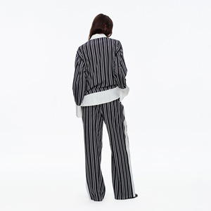 Ensemble de vêtements de nuit rayés pour femmes, bleu et blanc, pyjama à manches longues, deux pièces, viscose popeline, vêtements de maison printemps-automne - Product Image 3