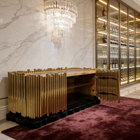 Buffet de luxe en acier inoxydable avec plateau en marbre, design moderne, pour villa, hôtel, salon, chambre à coucher, meuble de rangement personnalisé