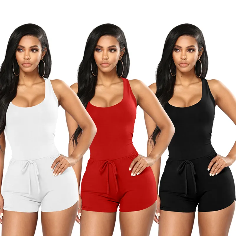 Özel kadın seksi Bodycon Tank Romper kolsuz kulübü kısa tulum Clubwear