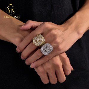 Luxe 3d Lion King Head Or Blanc 925 Sterling Silver Micro Pavé Vvs Moissanite Diamant Hommes Squelette Tête Anneau - Product Image 3