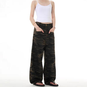 Pantalon cargo en denim camouflage taille basse pour homme, printemps automne, nouveau style américain, grande poche, coupe droite, ample, jambe large, décontracté - Product Image 3