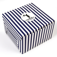 Boîte d'emballage personnalisée pour boulangerie, motif rayures bleues et blanches, boîte d'expédition pour gâteaux et desserts