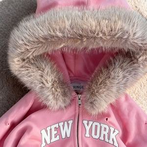 Sudadera con Capucha Estilo Americano 2026, 500GSM, Vintage, con Bordado Personalizado y Parches, Diseño con Cuello de Piel, Unisex, Corte Holgado - Product Image 2