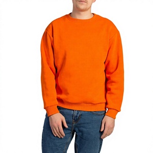 Sweat-shirt à col rond pour homme, couleur orange, coupe ample, tricot uni, vêtement décontracté d'hiver, 100% coton respirant - Product Image 1