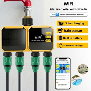 Contrôleur de vanne <span class=keywords><strong>d</strong></span>'eau solaire micro-asperseur connecté en Wi-Fi avec capteur de pluie et minuterie à batterie intégrée pour jardin, piscine et potager - Product Image 3