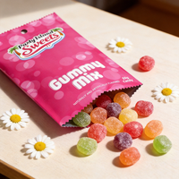 Sacs d'emballage personnalisés pour bonbons, finition brillante, sacs scellés au dos en aluminium avec trou rond pour l'emballage de bonbons gélifiés, sacs en Mylar