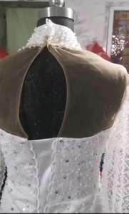 Afrika Mermaid düğün elbisesi ile Sheer uzun kollu ayrılabilir tren saten kumaş yüksek yaka artı boyutu aplike gelinlikler - Product Image 6