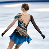 Robe de patinage artistique à dégradé noir et bleu avec strass, manches asymétriques en maille pour enfants et adultes, performance de patinage sur glace