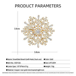Broche Flocon de Neige Rotative en Cristal CZ de Haute Qualité pour Femme, Bijou Plaqué Or, Vente en Gros - Product Image 3