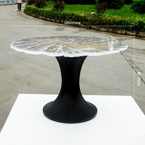 Italian <b>Bamboo</b> Transparent Crystal Round Petal Flower Dining <b>Table</b> High-end Light Luxury Irregular Design - Product Image 5