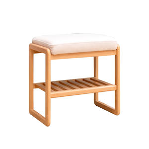 Banc à chaussures en bois de hêtre massif avec coussin et rangement, mobilier de chambre moderne, design scandinave, à poser au sol - Product Image 1