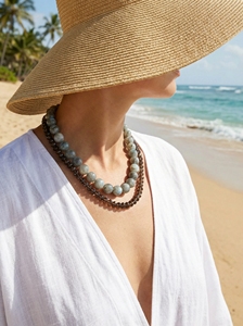 <span class=keywords><strong>Collana</strong></span> Estiva Personalizzata con Perle <span class=keywords><strong>di</strong></span> <span class=keywords><strong>Pietra</strong></span> Lunare Naturale e Chiusura in Acciaio Inossidabile, <span class=keywords><strong>Collana</strong></span> Minimalista Estiva da Donna - Product Image 2