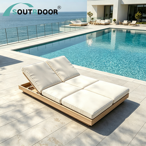 Lujo moderno de madera de teca de 2 asientos cama de sol sólido asiento doble Patio jardín al aire libre tumbona para patio y hotel nueva llegada - Product Image 4