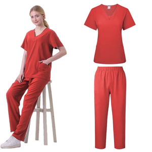 Women's Scrub Suit Light Blue V Neck Short Sleeve Top And Pants Set For Hospital Pharmacy Veterinary Dental Workwear - Product Image 3