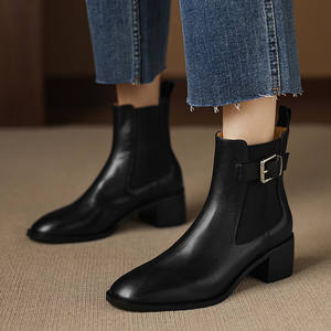 Cialisa élastique bottines pour dame 2025 automne chaussures en cuir véritable mode boucle de ceinture <span class=keywords><strong>talon</strong></span> moyen femmes bottes courtes tailles 43 - Product Image 3