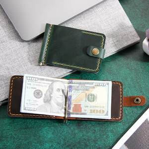 Genuine Crazy Horse Leather Minimalist Money Clip Wallet <b>Slim</b> Retro <b>Card</b> <b>Holder</b> Handmade - Product Image 1