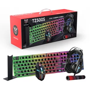 Onikuma Tz5005 5 N 1 블랙 마우스 및 키보드 모두 설정 RGB PC 키보드 및 마우스 게이머 세트 게임 설정 콤보 for Ios