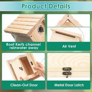 Hangende Natuurkleur Houten Winterkoninkje Vogelhuisjes Voor Buiten Met Metalen Bewaker Rustieke Grenen Houten Vogelhuisje - Product Image 3