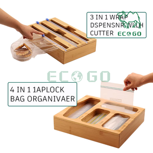 Organizador de almacenamiento de bolsas Ziplock de bambú para montaje en pared, dispensador de papel de aluminio, organizador de bolsas Ziplock - Product Image 5