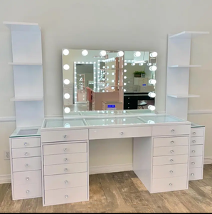 Tocador con espejo y luces, cajones europeos modernos, almacenamiento de muebles de dormitorio, tocador de maquillaje blanco Nórdico