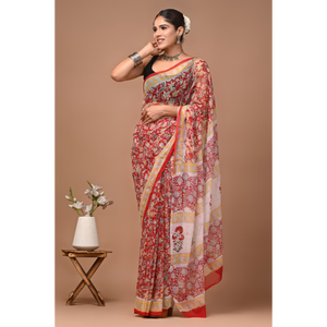 Pure Hand <b>Block</b> <b>Printed</b> Double Diamond Chiffon Saree Pure Double Diamond Chiffon fabric Lightweight | Elegant | Comfortable - Product Image 2