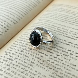 S925 Sterling Silver Black Agate <b>Ring</b> Adjustable <b>Opening</b> Unisex Everyday Wear - Product Image 4