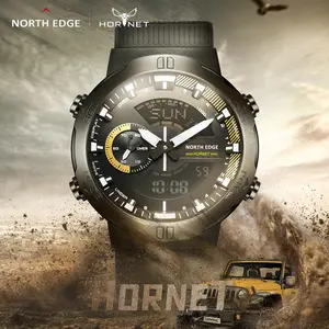 NORTH EDGE HORNET 2024 Nuevo reloj digital Relojes deportivos para hombres Reloj despertador de doble hora 50M Impermeable 47mm Reloj de pulsera con pantalla grande