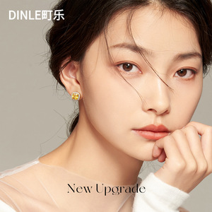 Dinle S925 Sterling <b>Silver</b> <b>Stud</b> Earrings Golden Sugar Cube Bezel Setting Everyday Wear For Women - Product Image 2