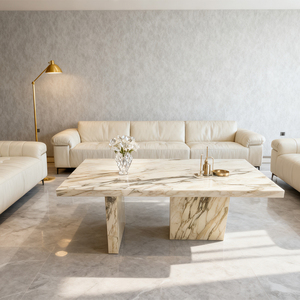 Bàn ăn đá travertine màu be hình chữ nhật/ Bàn cà phê đá cẩm thạch trắng voi dùng cho phòng ăn - Product Image 1