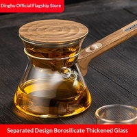 Théière en verre borosilicate résistant à la chaleur avec poignée latérale, théière Gongfu ergonomique anti-brûlure avec filtre en bois, style Zen asiatique, 350 ml