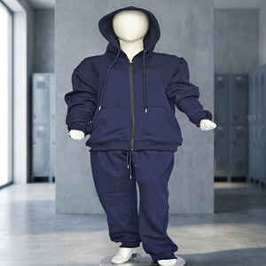Navy Blue Casual Sports Tracksuit Set Acid Wash Solid Custom Branding Drawstring Jacket <b>Pants</b> Heavyweight 100% Organic Cotton - Product Image 1