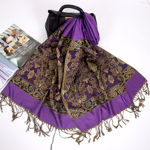 Women's 100% Polyester Jacquard <strong>Pashmina</strong> Shawl Cross <strong>Paisley</strong> Flowers Pattern Winter <strong>Scarf</strong> for Autumn Season - Product Image 5