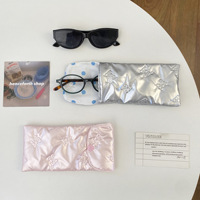 Pochette coréenne-chic pour lunettes avec nœud papillon en PU grand fard à joues pour étui à lunettes anti-écrasement rembourré rose fermeture éclair sac à lunettes en déplacement