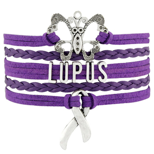 Bracelet en cuir avec breloque ruban violet pour la sensibilisation au lupus, symbole de l'amour, de la foi, de la foi en soi, de l'espoir, de la courage, de la guérison, de la lutte, du soutien aux survivants et des mamans lupus - Product Image 1