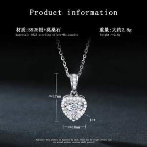 Luxury S925 Sterling Silver Heart Cut VVS <strong>D</strong> Color 1carat Moissanite Earrings <strong>Necklace</strong> for Women Engagement and Wedding Jewelry - Product Image 4