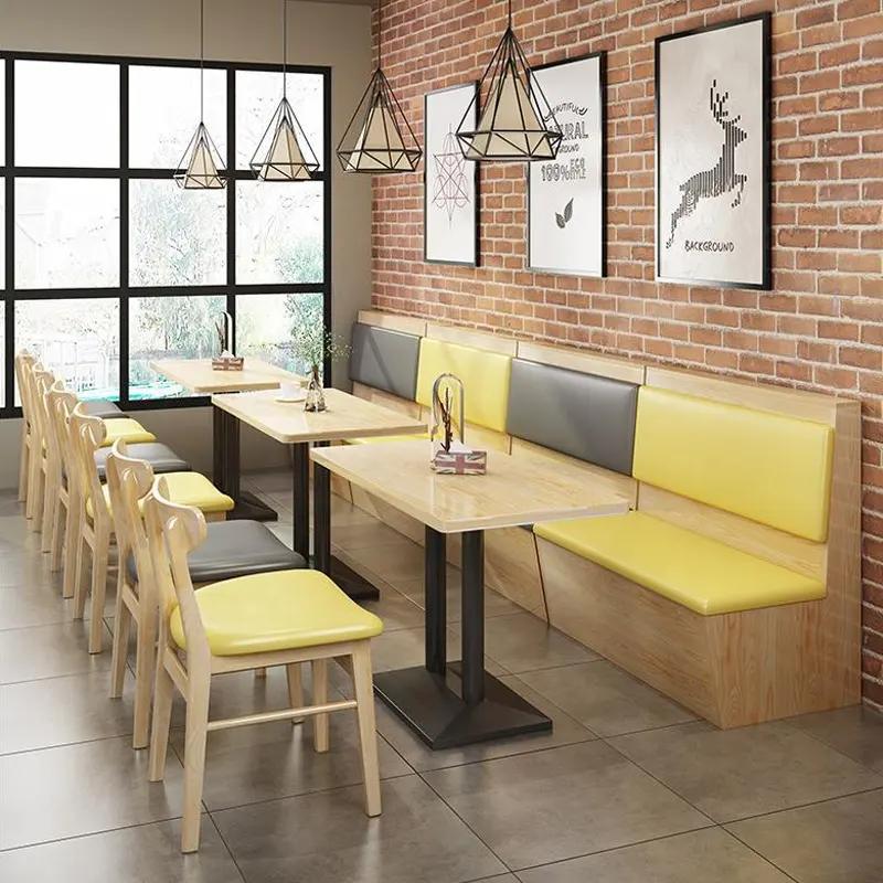 Fast Delivery Commercial Soft Yellow Booth Furniture Sets Restaurant Table And Chairs