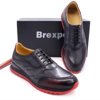 Chaussures décontractées de sport pour hommes en cuir de vachette de haute qualité, à lacets, imperméables et respirantes, imprimées à la main, pour l'automne/hiver, avec talon compensé