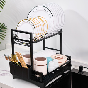 ชั้นวางจานหมุนได้ 2 ชั้น ขยายได้ ทำจากสแตนเลส ป้องกันสนิม อเนกประสงค์ สำหรับจัดเก็บจาน - Product Image 1