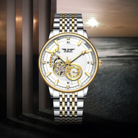 PINDU Business Elegante Halb-Skelett Herren Automatik-Mechanische Uhr mit Diamant-Stundenmarkierungen