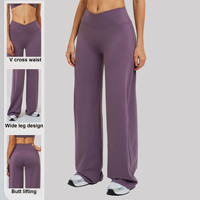 Pantalon de yoga taille haute pour femme, coupe large, élastique, effet push-up, doux, respirant, séchage rapide, en Spandex/Nylon, idéal pour la gym et la danse