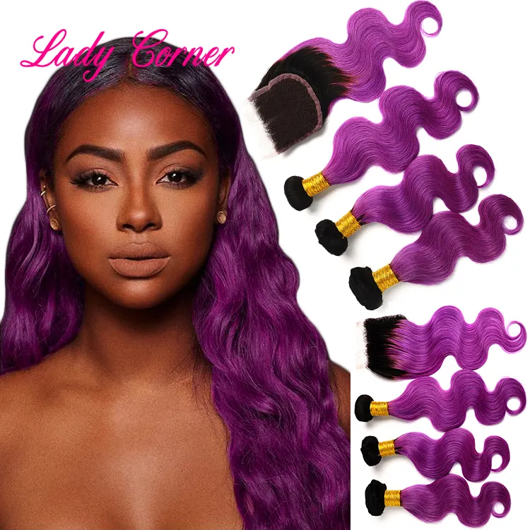 New arrival popular waves hair dye purple omber color virgin human hair weave