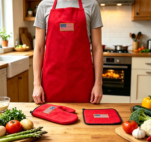 Juego de Delantales de Cocina Duraderos Directo de Fábrica, Guantes Resistentes al Calor, Logotipo Personalizado, MOQ Bajo, Envío Rápido, Alta Calidad, Ajustables - Product Image 1
