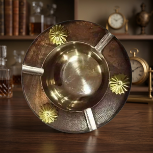 Cenicero redondo de escritorio con cuenco de metal e incrustaciones florales, estilo vintage, decoración para el hogar - Product Image 5