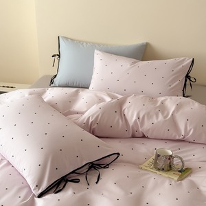 Juego de Ropa de Cama con Estampado Digital de Puntos de Algodón, Funda de Almohada con Decoración de Lazo, Juego de Funda Nórdica - Product Image 2