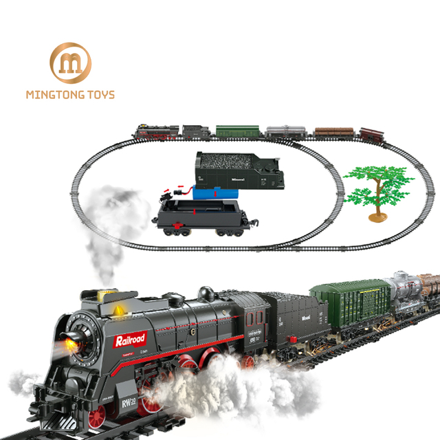 Hot Selling Mould King Classic Battery Operated Electric Music Light Rail Car Set Smoke Unit Steam Track Train Toys