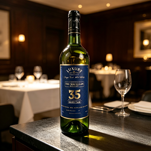 Étiquette de bouteille de <span class=keywords><strong>whisky</strong></span> bleu or imperméable aux UV de forme personnalisée pour le <span class=keywords><strong>whisky</strong></span> single malt <span class=keywords><strong>Macallan</strong></span> 35 ans, autocollant adhésif - Product Image 1