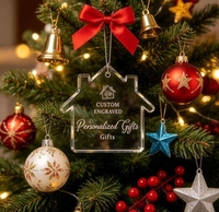 Pendentif en cristal transparent en forme de maison, peut être utilisé comme décoration de sapin de Noël ou pour la gravure et l'impression DIY