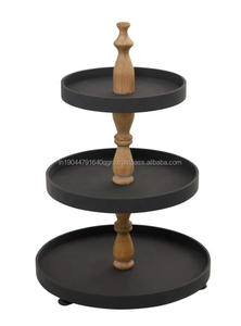 New Designed Wooden <b>Cake</b> <b>Server</b> With Wooden Black Coated Serving Three Tier Plates And Round Small Pedestal Support - Product Image 5