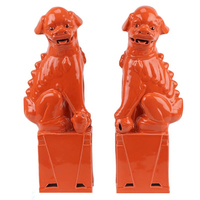 Jingdezhen Antique décoration de la maison Sculptures en céramique couleur émaillée Lion chien ornements Design traditionnel gravé artisanat